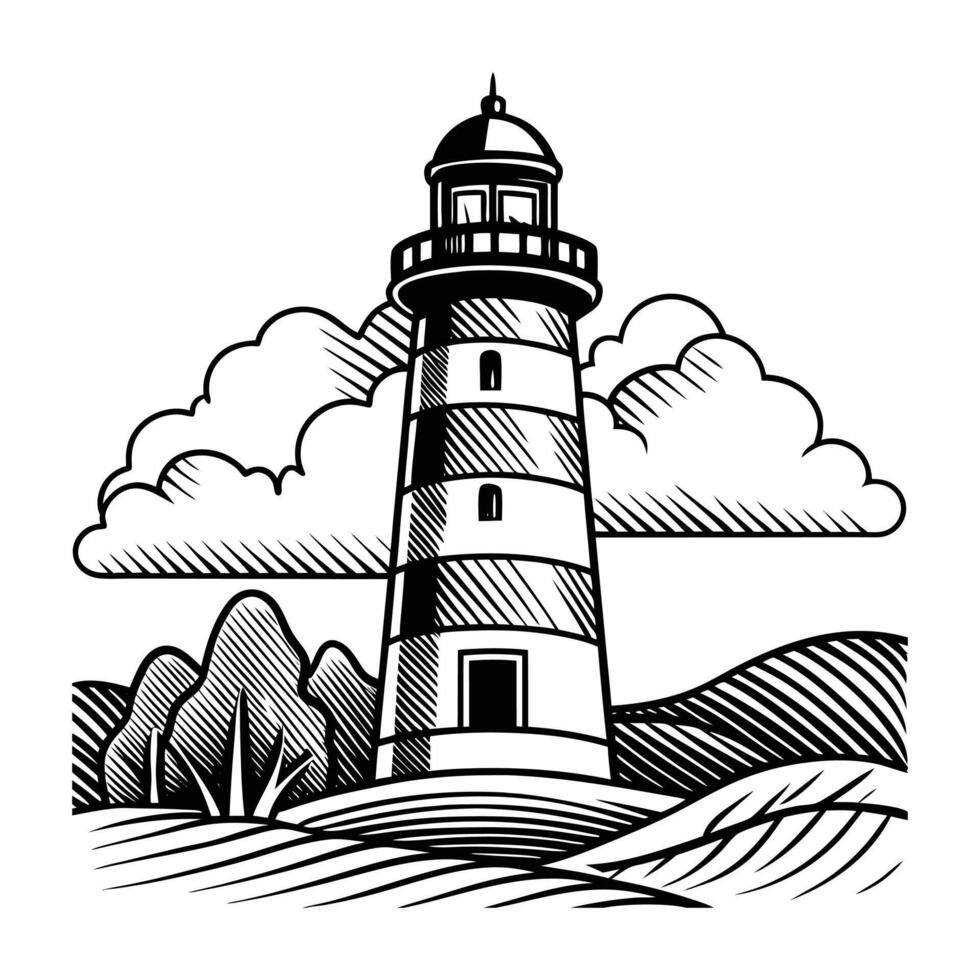 a light house silhouette illustration art image vector