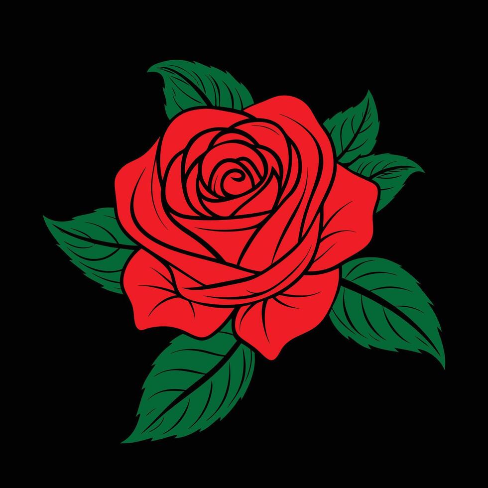 A red rose flower with leaves vector