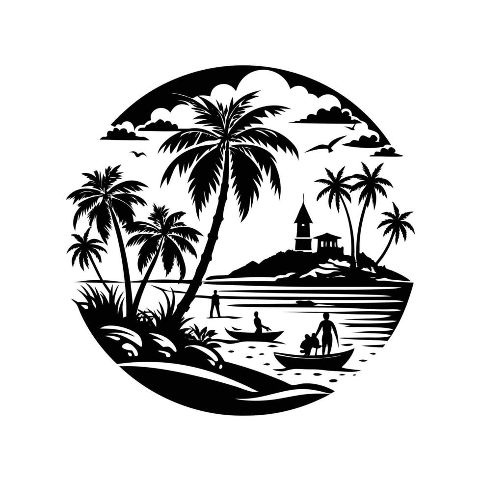 silhouette of beach scenes vector