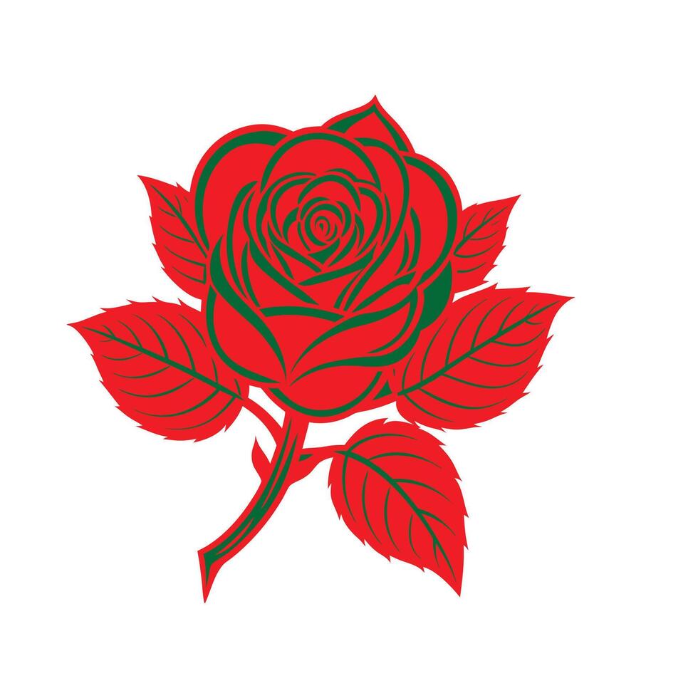 A red rose flower with leaves vector
