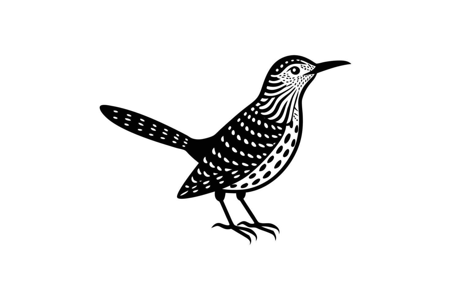 cactus wren bird silhouette illustration white background vector
