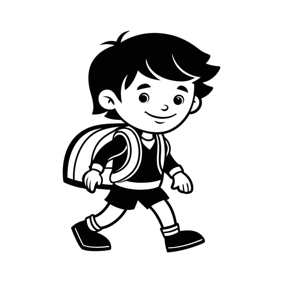 kid go to school silhouette cartoon icon illustration vector