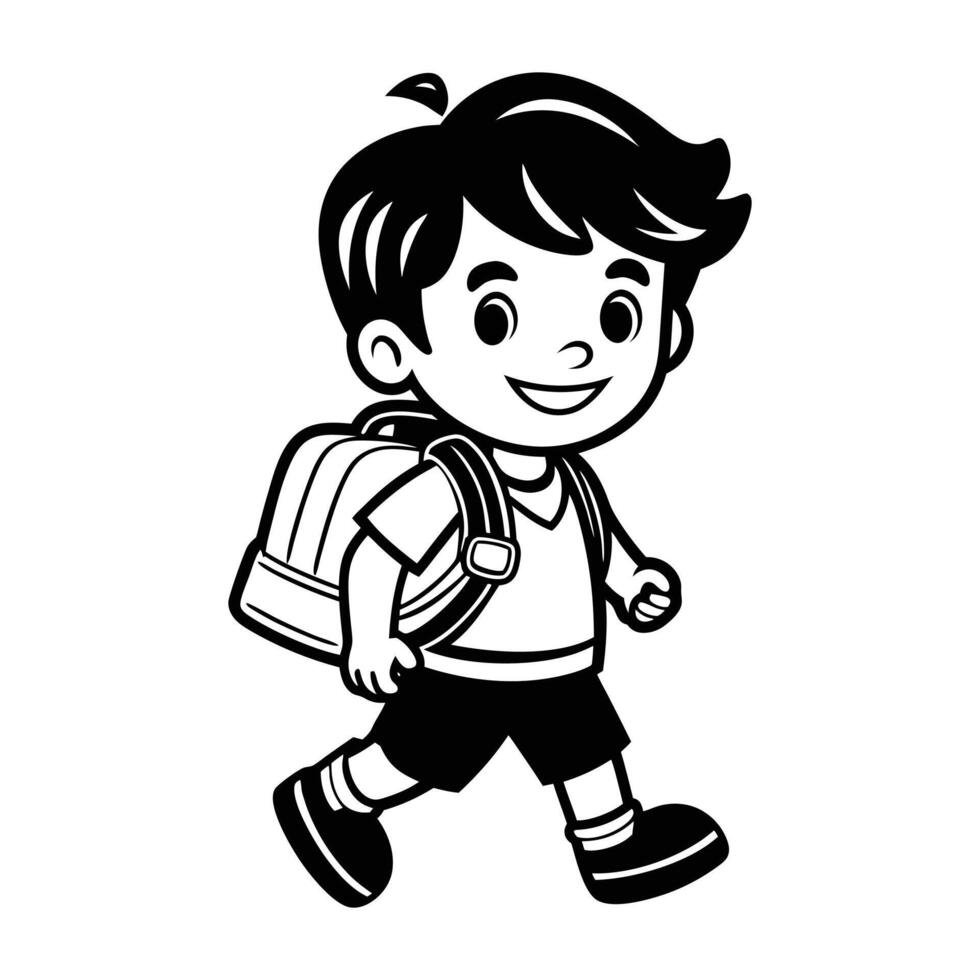 kid go to school silhouette cartoon icon illustration vector