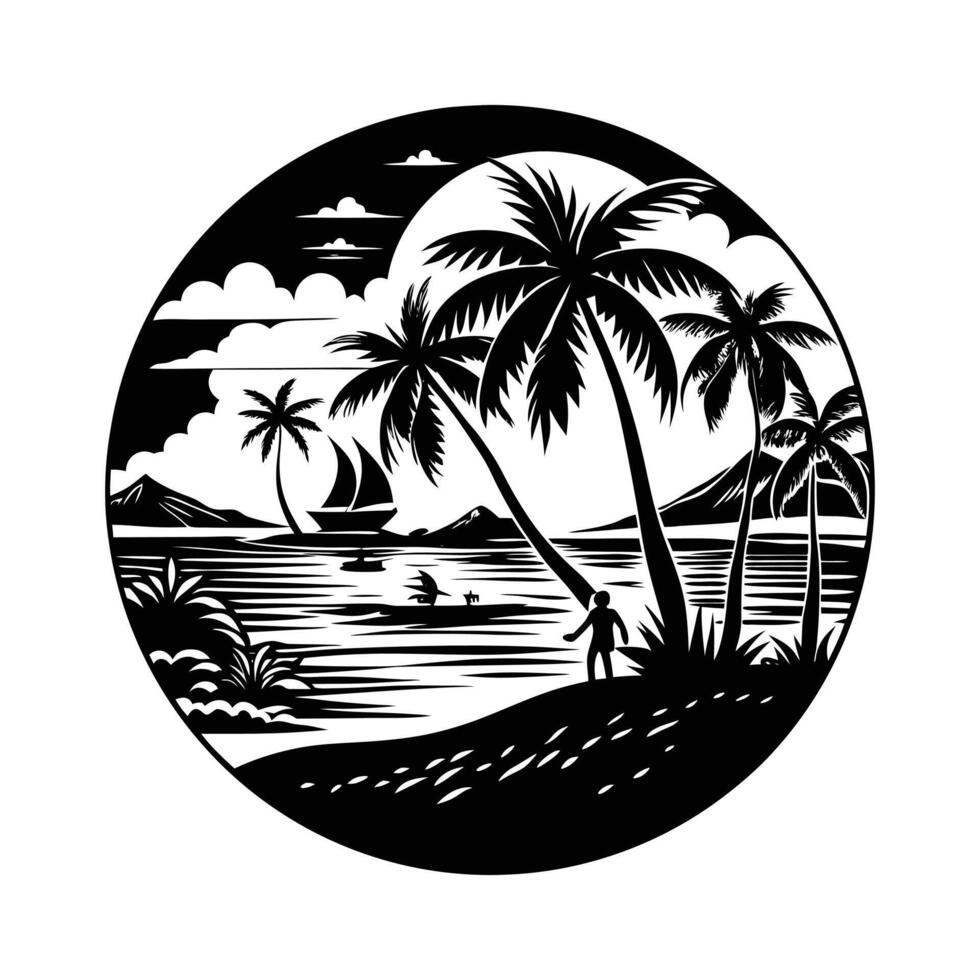 silhouette of beach scenes vector