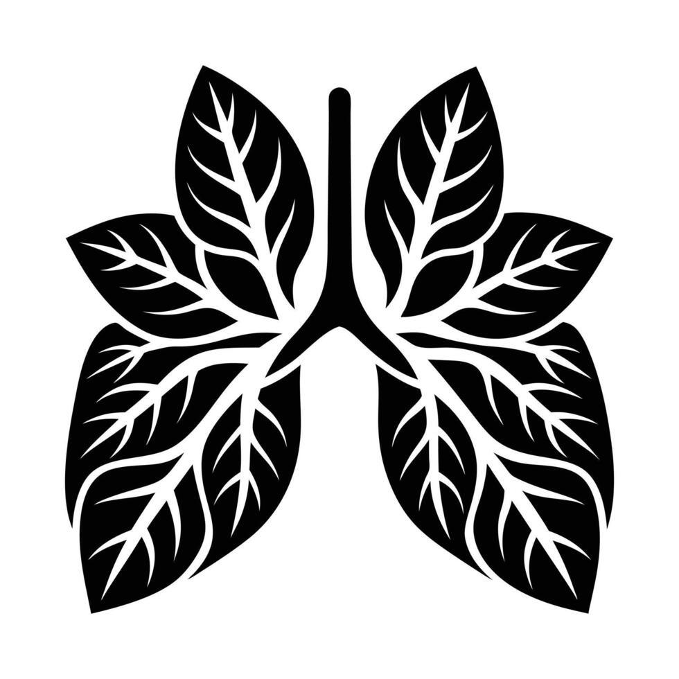 human lungs from leaves silhouette vector