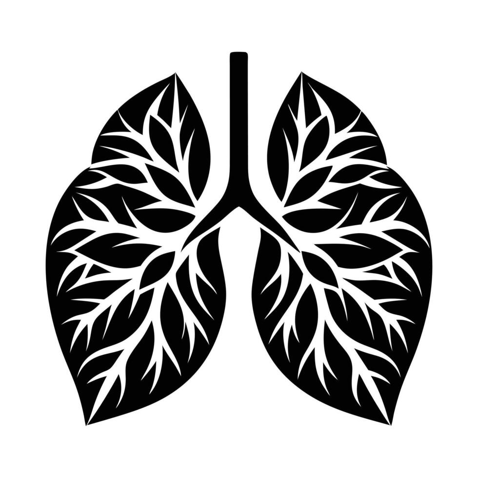 human lungs from leaves silhouette vector