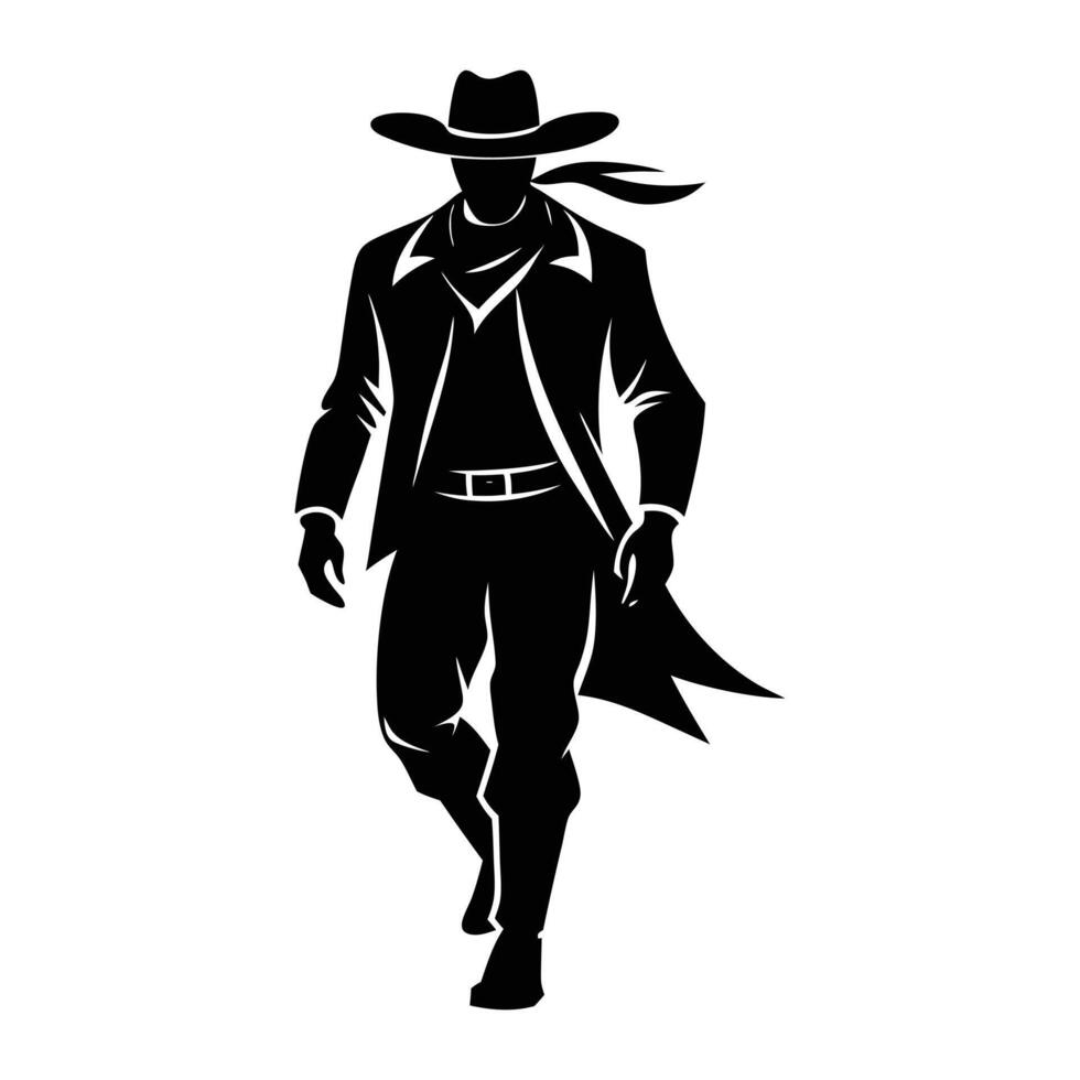 silhouette of cow boy walking vector