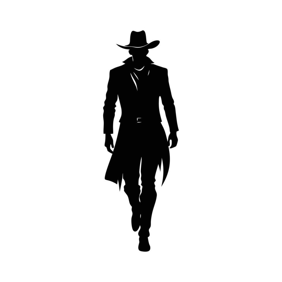silhouette of cow boy walking vector