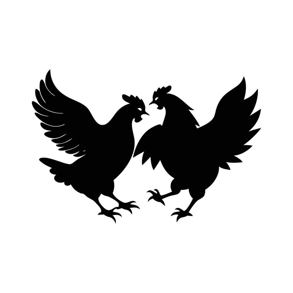 flying two hens fighting silhouette vector