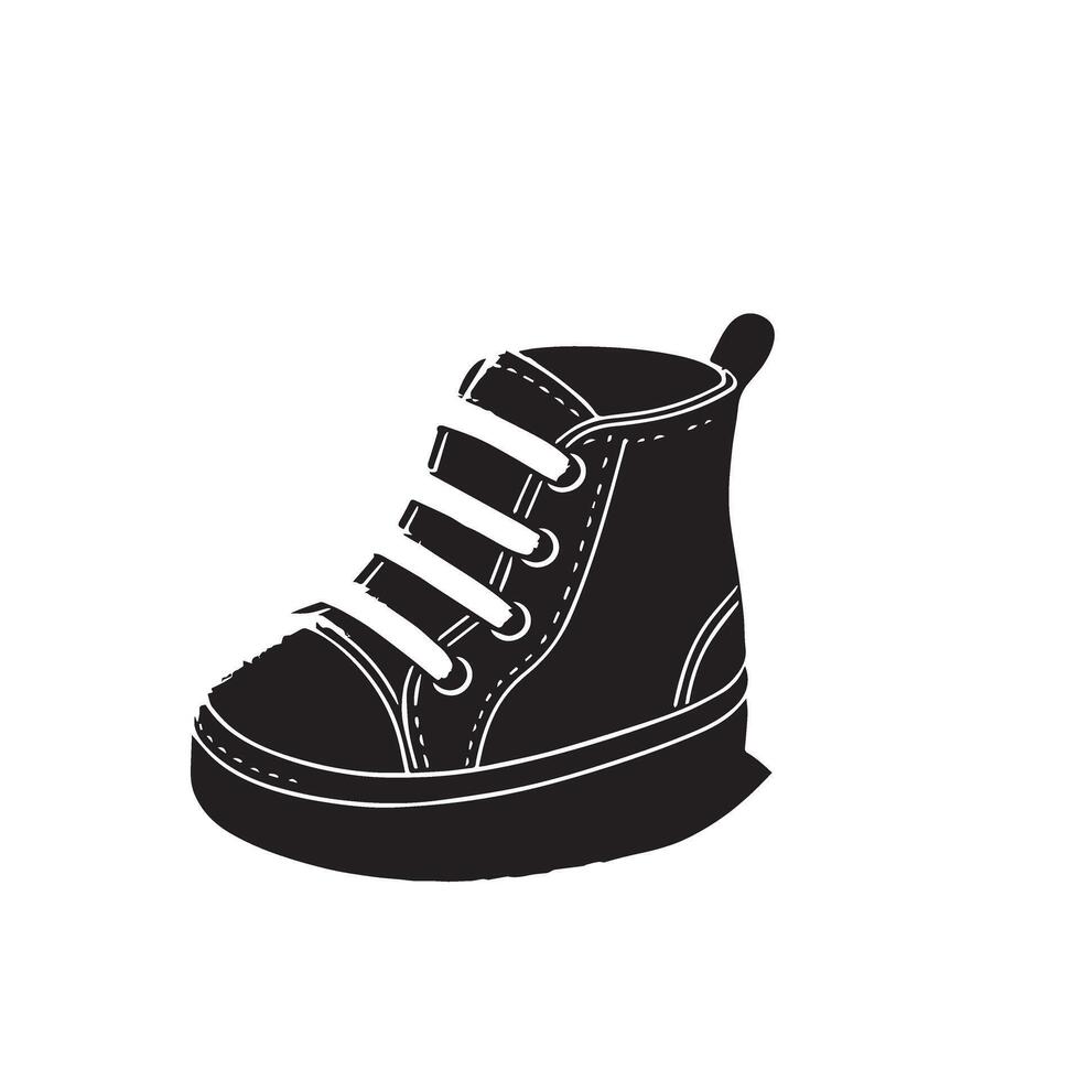 Kids shoes silhouette. child shoes illustration. Baby shoes logo, icon black and white. vector