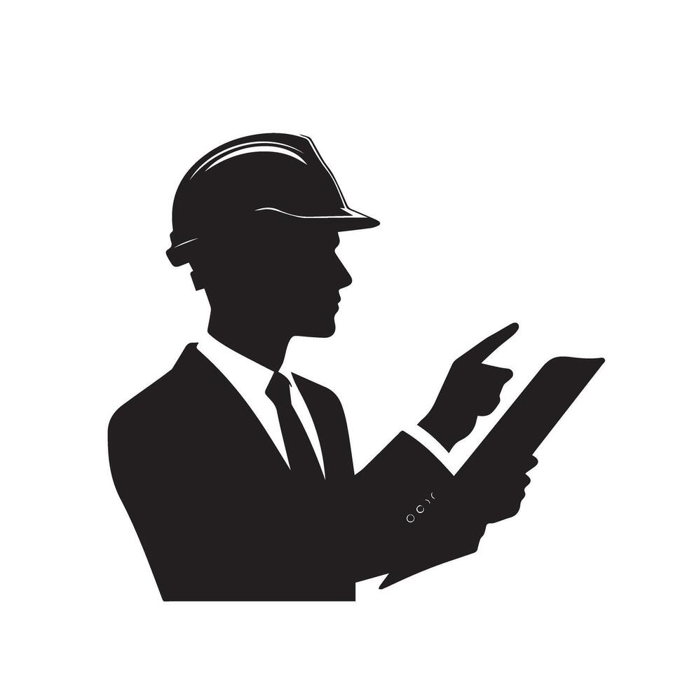 Engineer silhouette design. Engineer logo, icon black and white. construction man silhouette illustration. vector