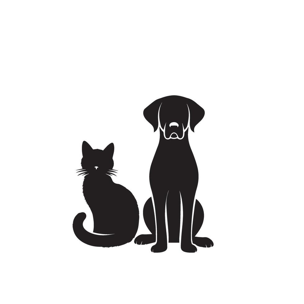 Cat and dog silhouette. Cat and dog logo, icon design. Dog and cat illustration black and white. vector