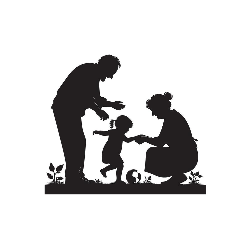 Child and grandparent silhouette. grandparent with grandchild illustration black and white. vector