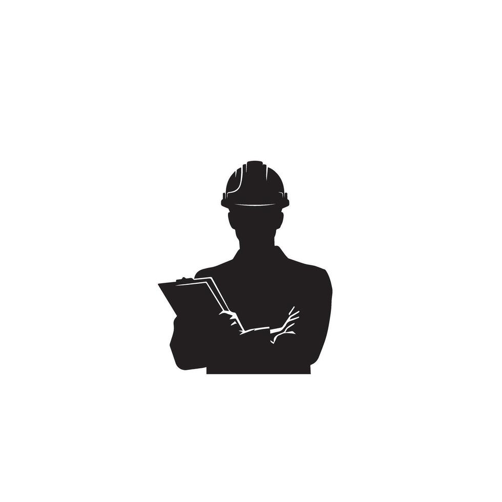 Engineer silhouette design. Engineer logo, icon black and white. construction man silhouette illustration. vector