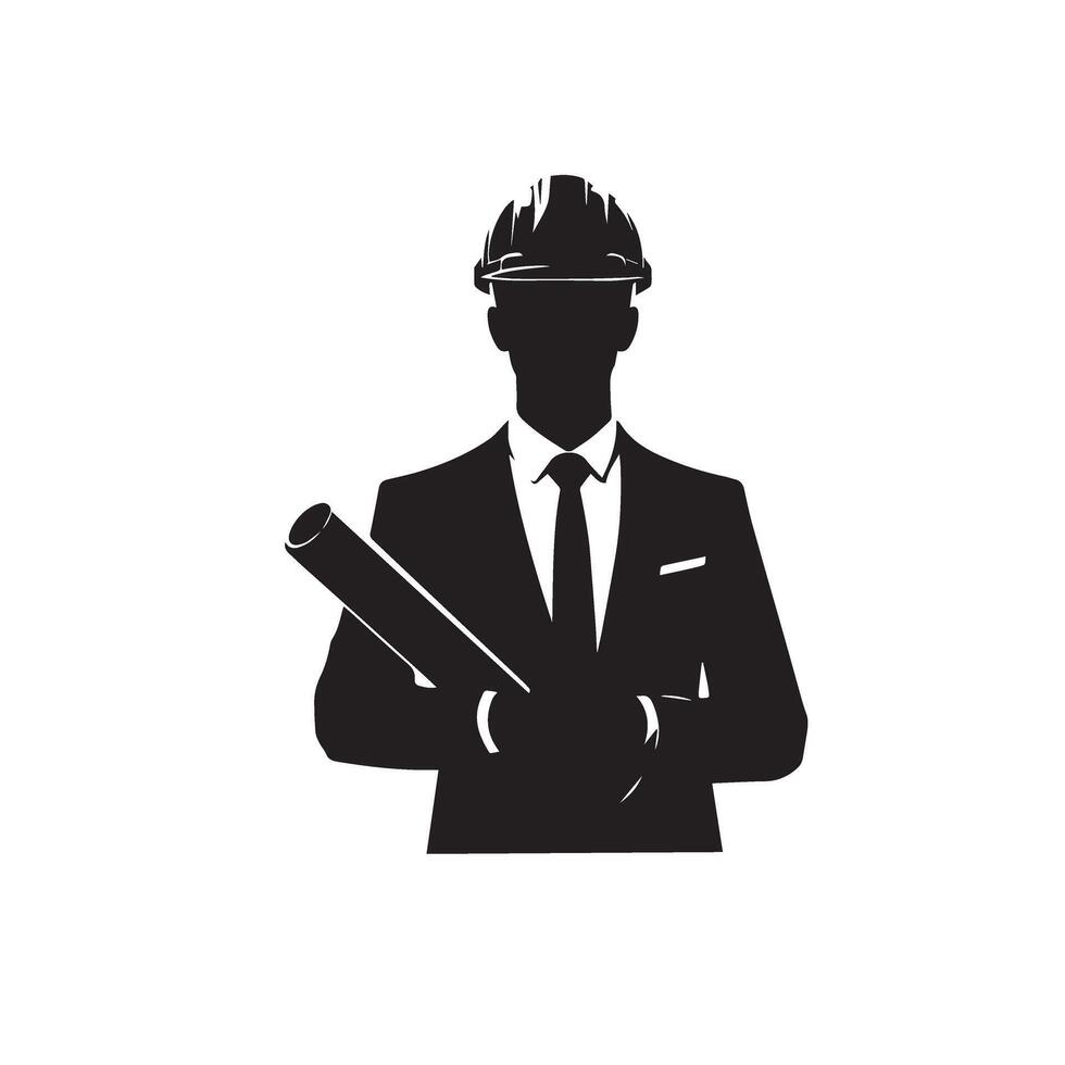 Engineer silhouette design. Engineer logo, icon black and white. construction man silhouette illustration. vector