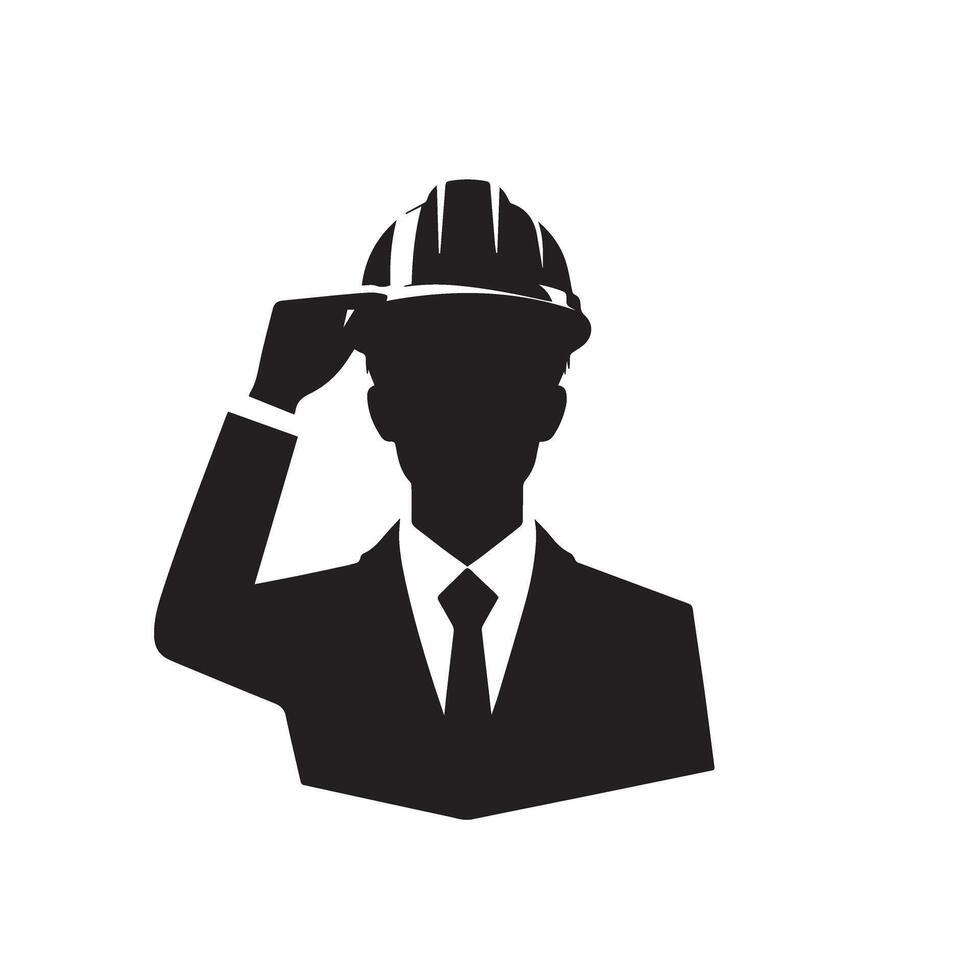 Engineer silhouette design. Engineer logo, icon black and white. construction man silhouette illustration. vector