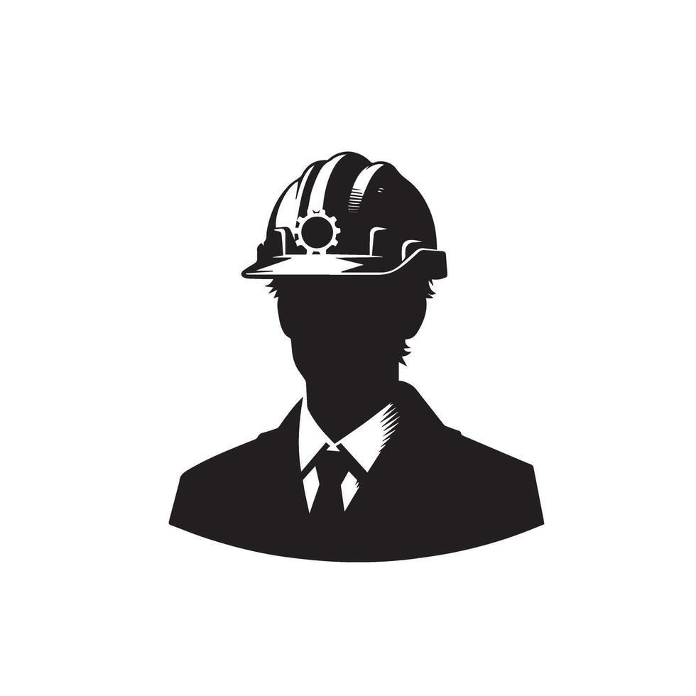 Engineer silhouette design. Engineer logo, icon black and white. construction man silhouette illustration. vector