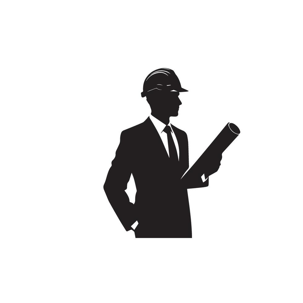 Engineer silhouette design. Engineer logo, icon black and white. construction man silhouette illustration. vector