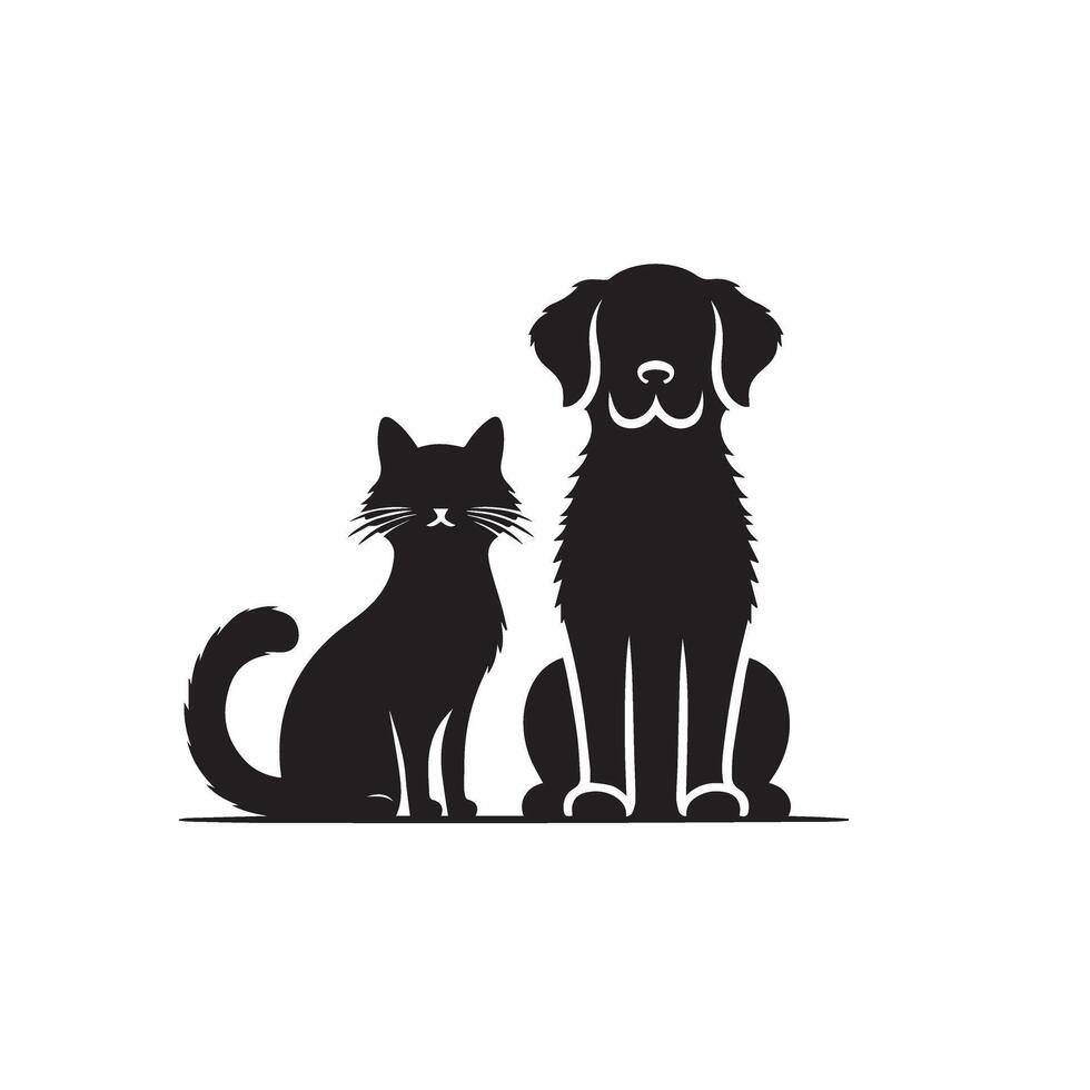 Cat and dog silhouette. Cat and dog logo, icon design. Dog and cat illustration black and white. vector