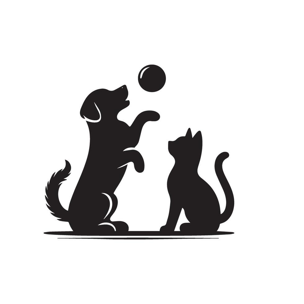 Cat and dog silhouette. Cat and dog logo, icon design. Dog and cat illustration black and white. vector