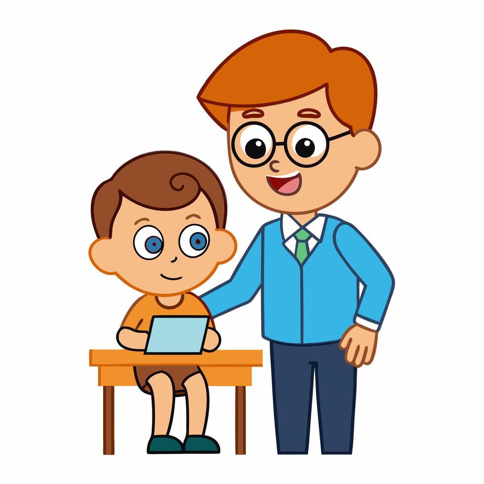 Teacher Teaches A Student Cartoon vector