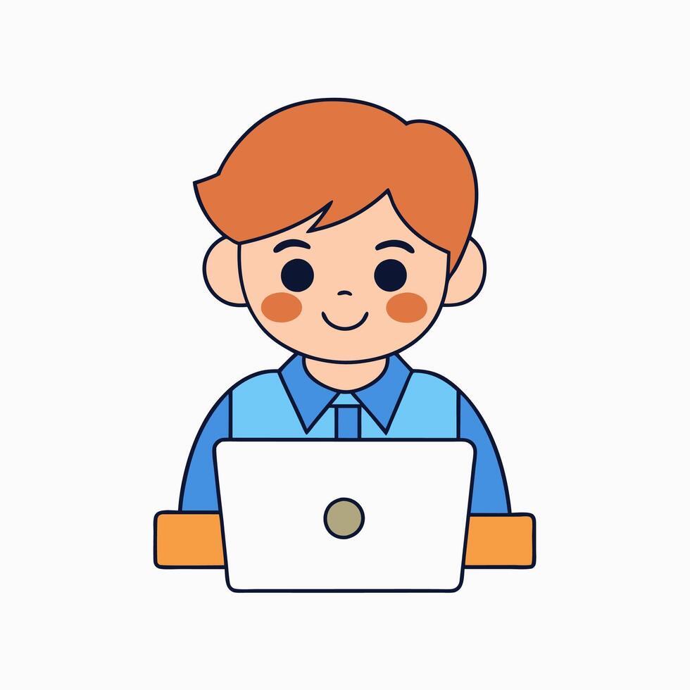 A School Boy Is Studying on Computer vector