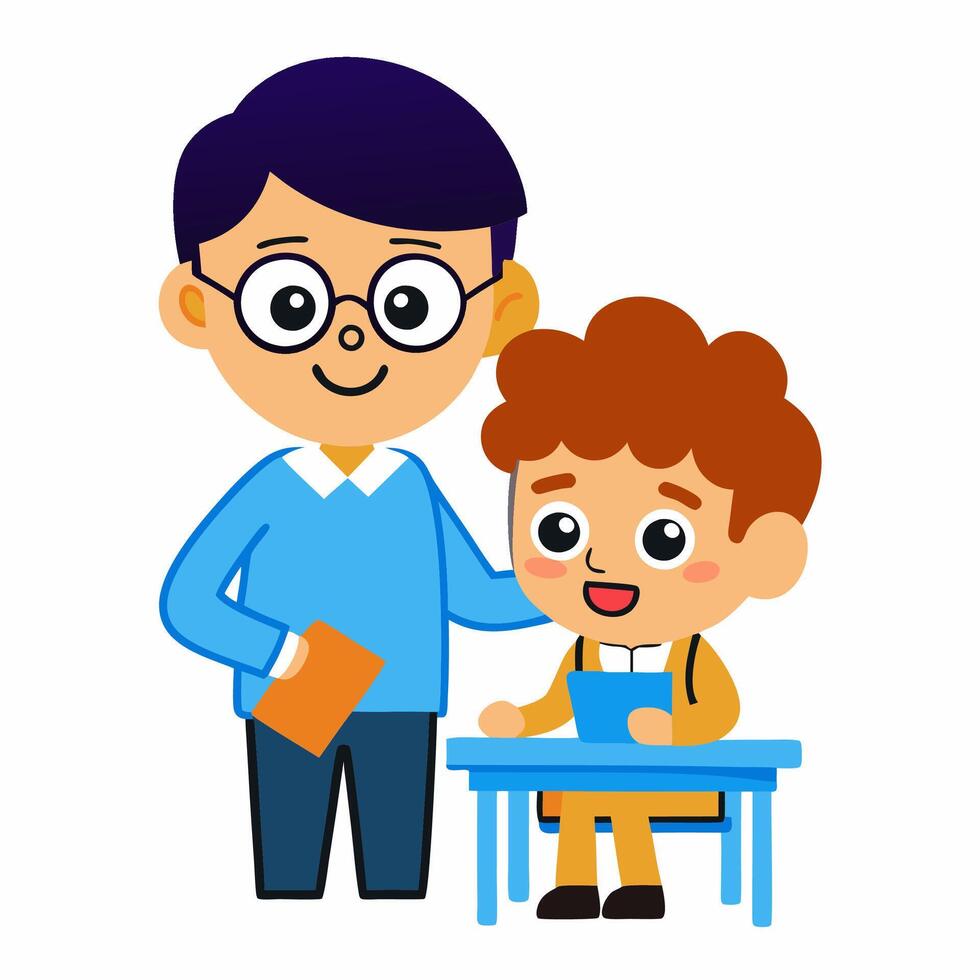 Teacher Teaches A Student Cartoon vector