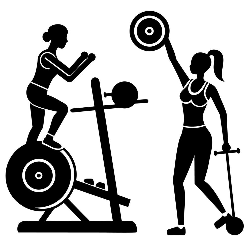 woman are exercise on gym and get fitness silhouette vector