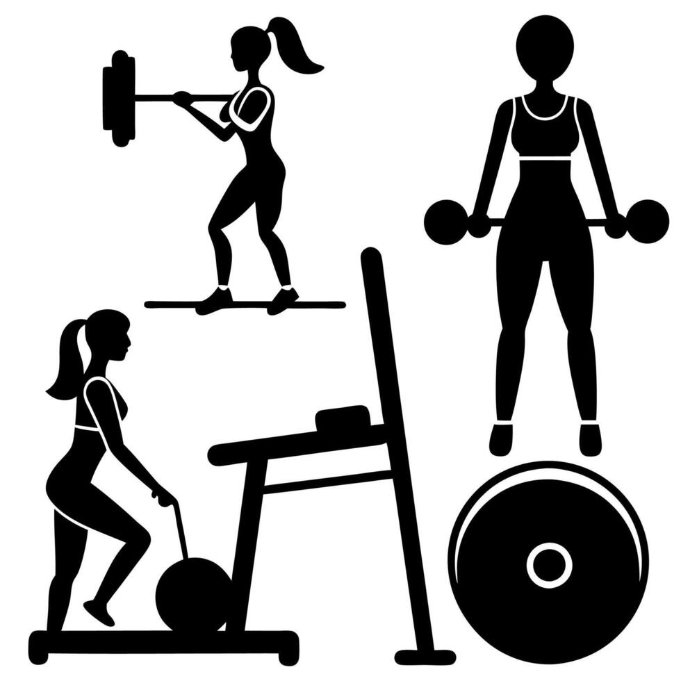 woman are exercise on gym and get fitness silhouette vector