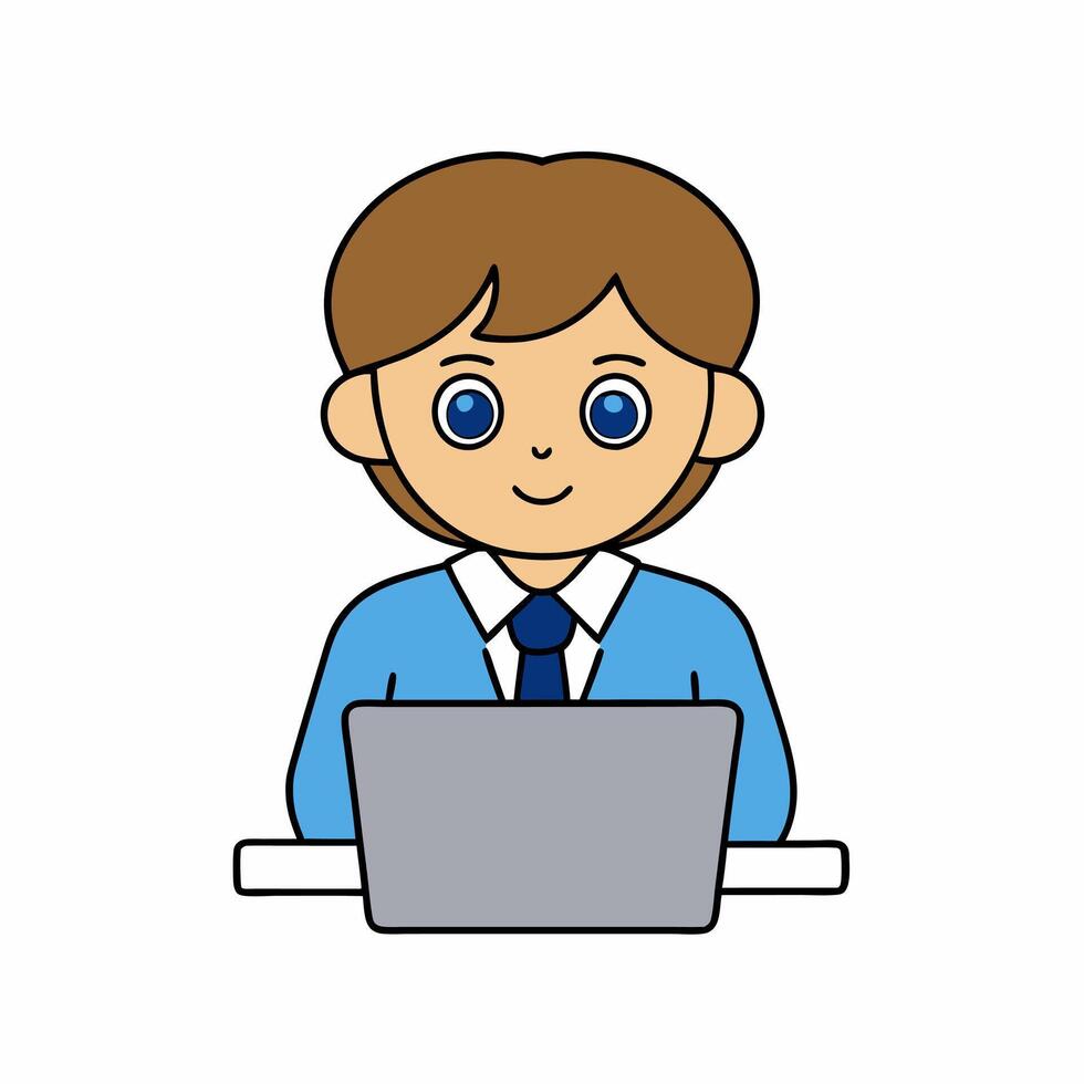 A School Boy Is Studying on Computer vector