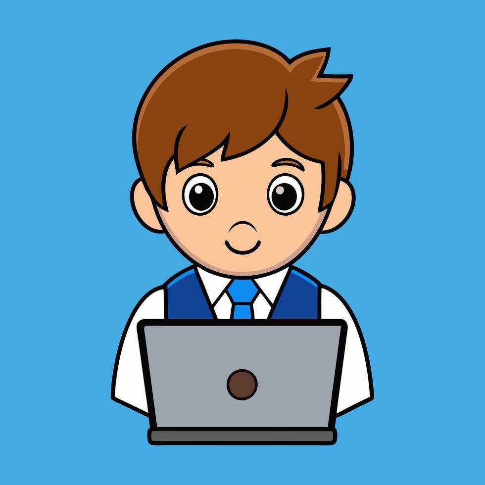 A School Boy Is Studying on Computer vector