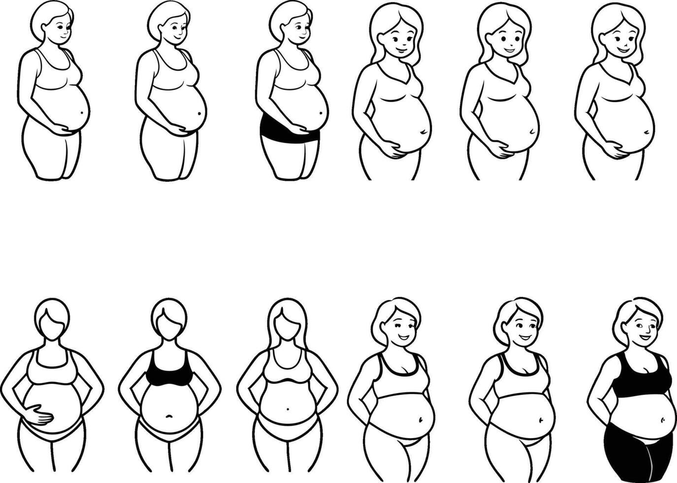 Changes in the first trimester flat belly line art vector
