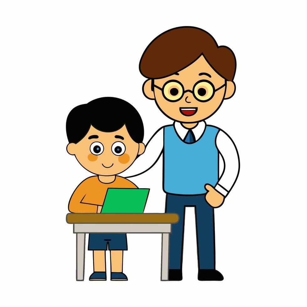 Teacher Teaches A Student Cartoon vector