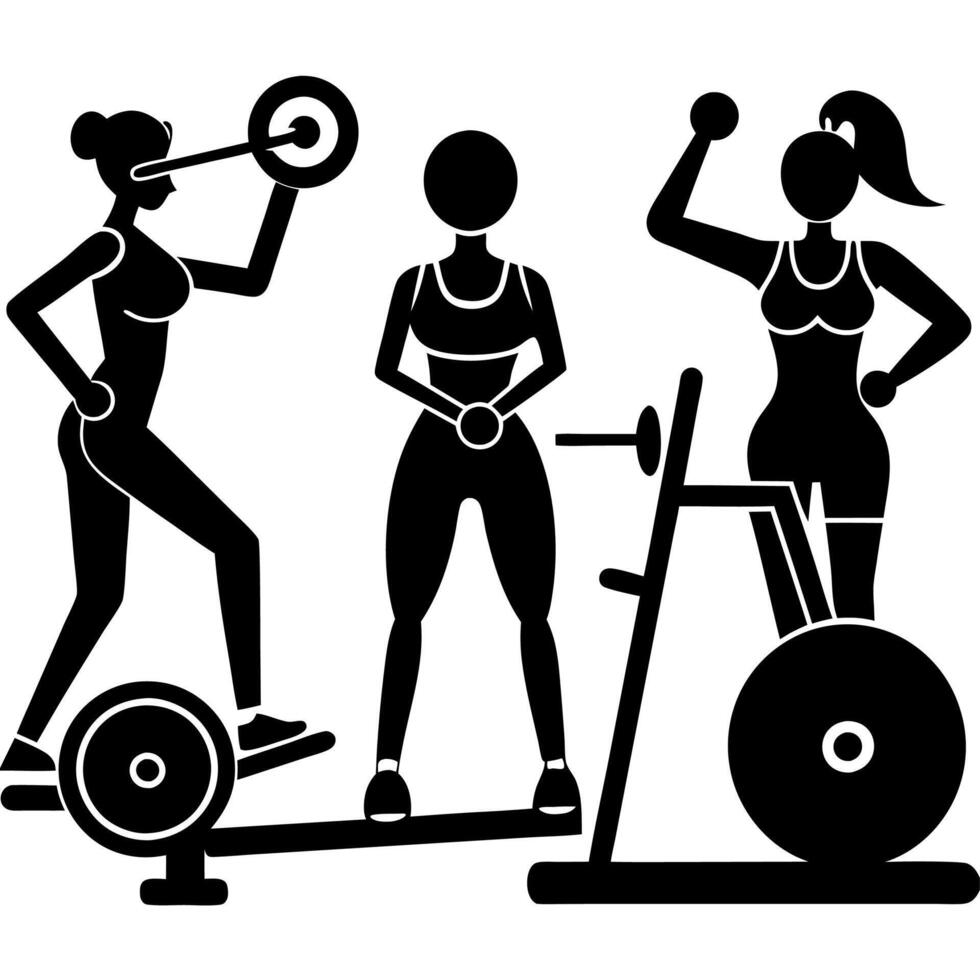 woman are exercise on gym and get fitness silhouette vector