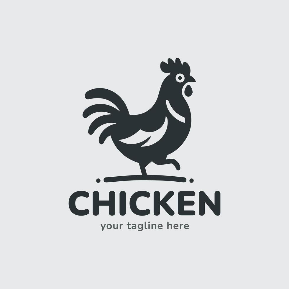 Simple Chicken Monochrome Logo Design vector