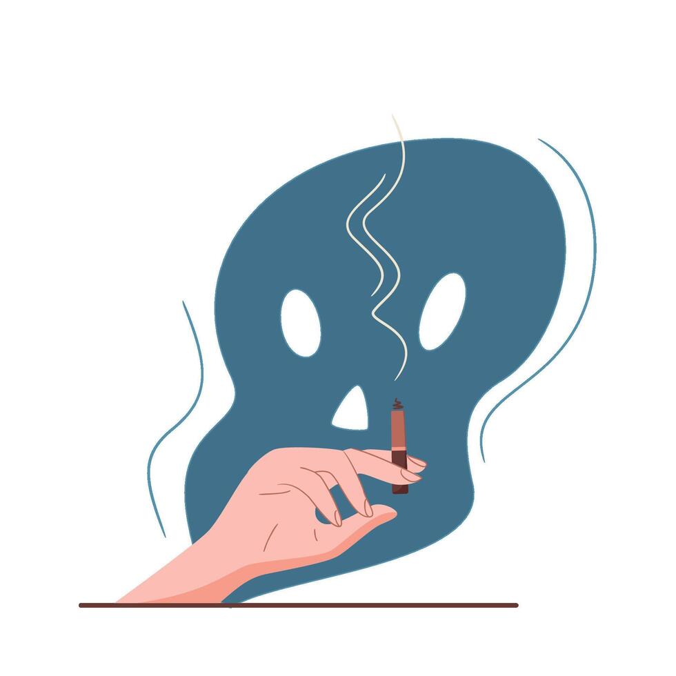 Hand with a cigarette and smoke in the form of a skull. No smoking concept. World No Tobacco Day. Creative design idea for poster, banner, website. illustration in flat style vector