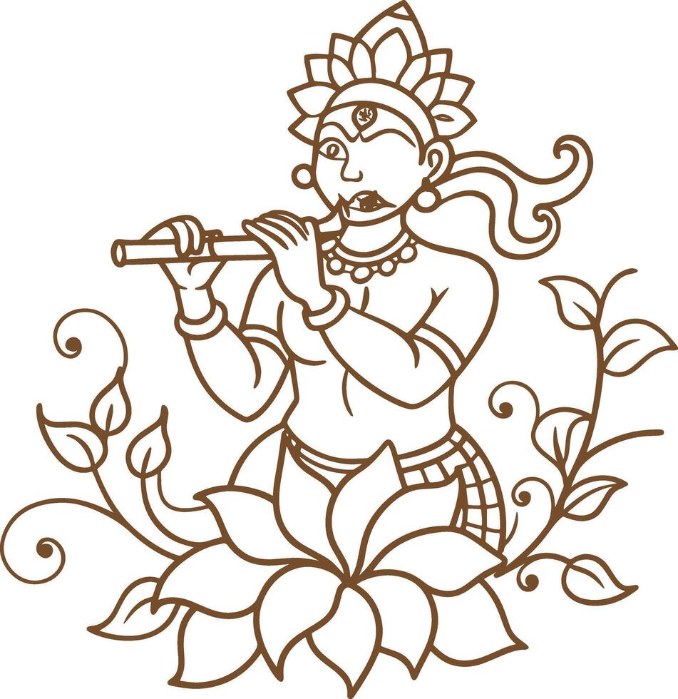 Design a line art representation of Lord Krishna as the cosmic being vector