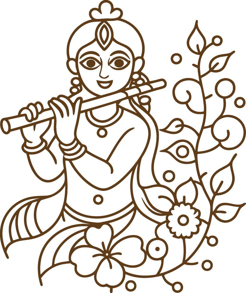 Design a line art representation of Lord Krishna as the cosmic being vector