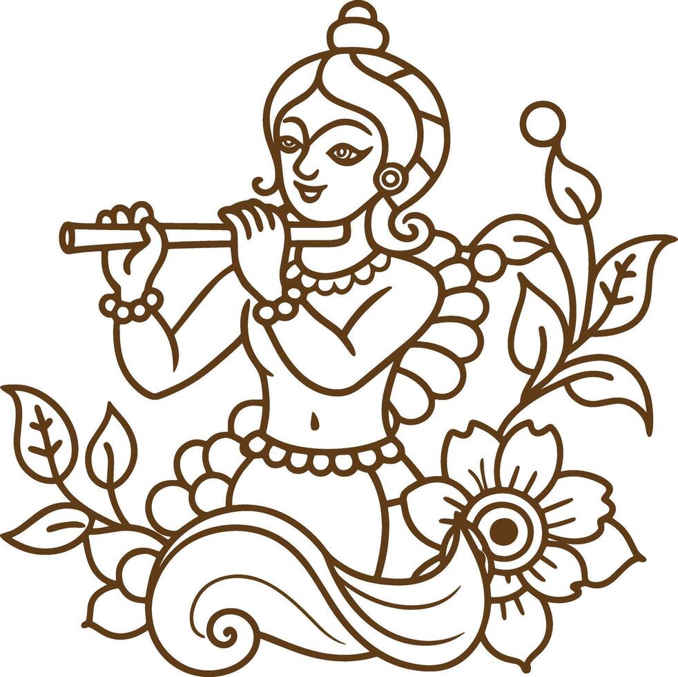 Design a line art representation of Lord Krishna as the cosmic being vector