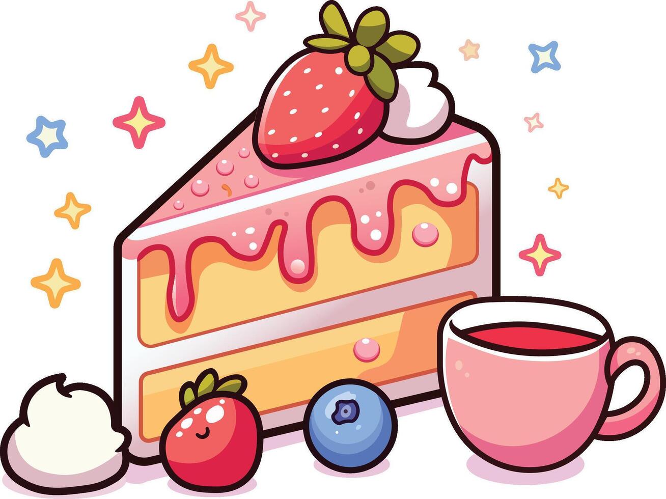 strawberry pastry cake slice illustration vector