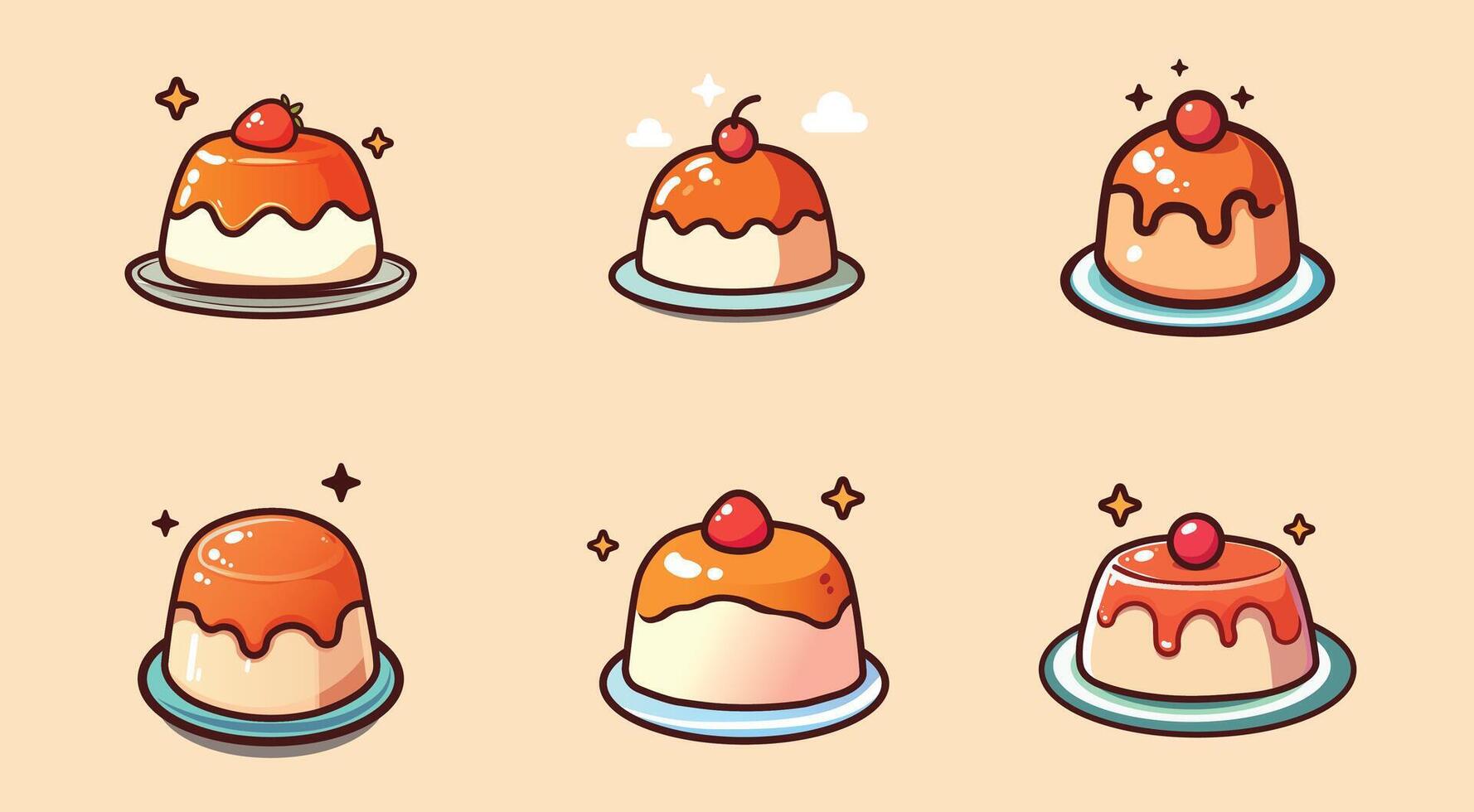 colorful creamy pudding cake illustration set vector
