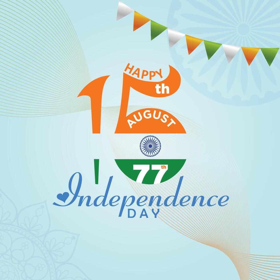 15th August 77th Independence Day India vector