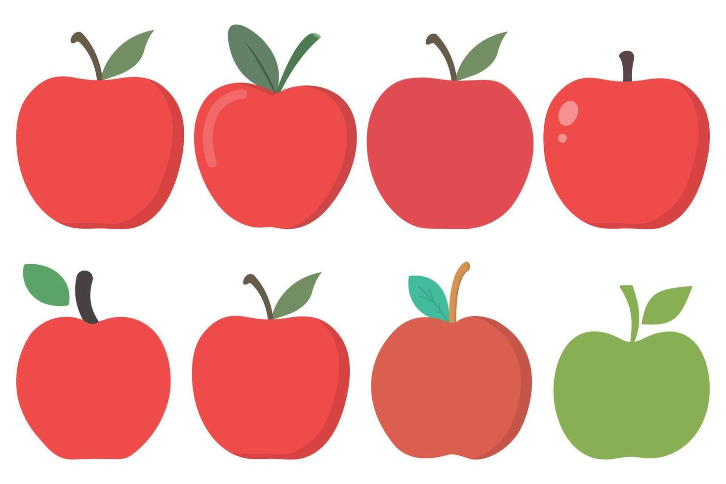 Apples fresh slices set in different style isolated on white background. vector