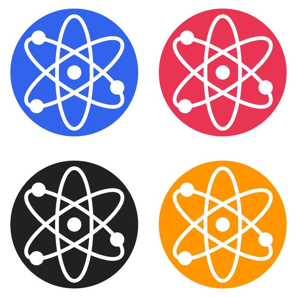 Molecules of atom icons set in flat circle isolated on white background. vector