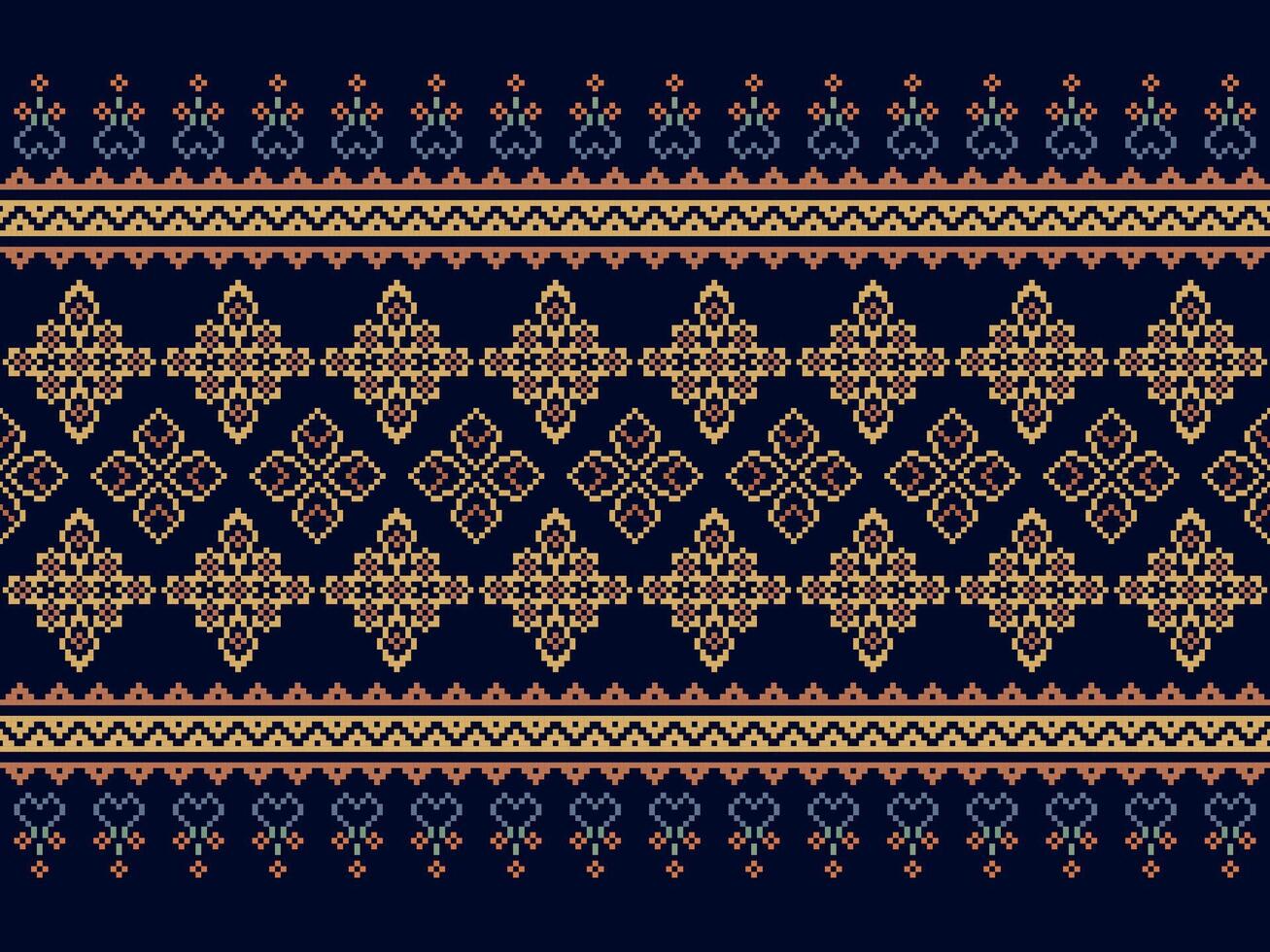 Cross Stitch. Geometric ethnic patterns. Design for Clothing, Fabric, batik, Saree, Patola, Sari, Dupatta, Vyshyvanka, rushnyk, dupatta, Knitwear, Embroidery, Ikkat, Pixel pattern. Traditional Design. vector