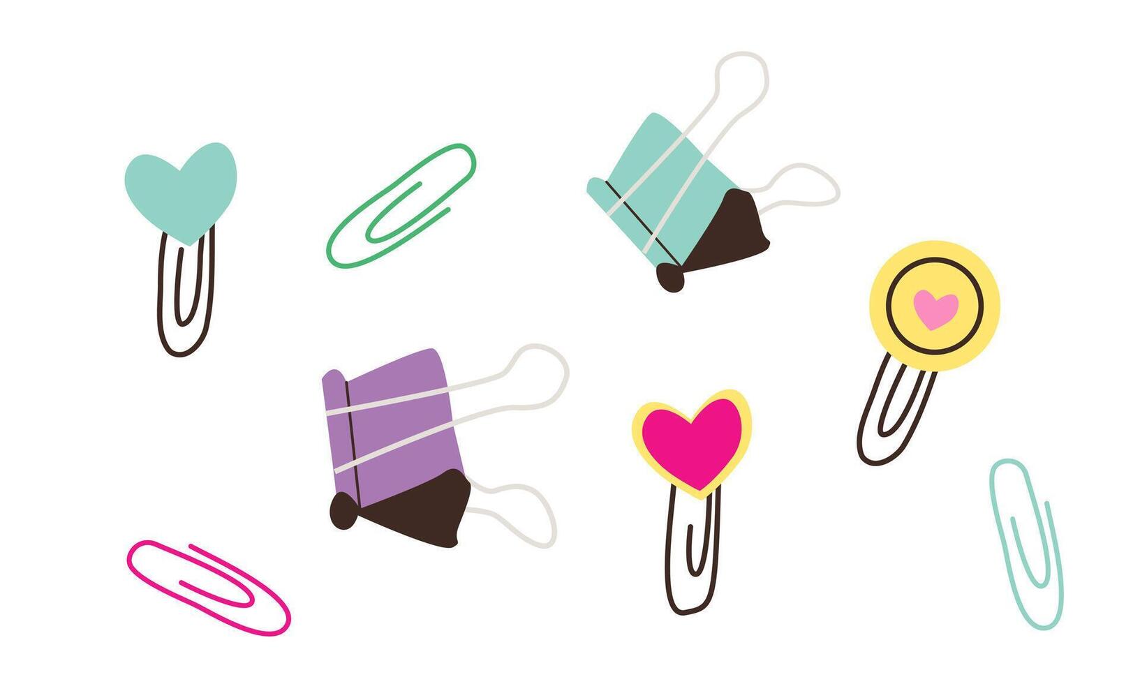 cartoon image of paper clips, rivets and buttons for paper. Bright educational elements for your design. flat illustration isolate on white. vector