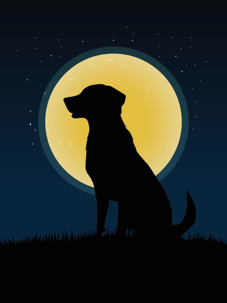 Silhouette of a sitting dog in a nature. vector