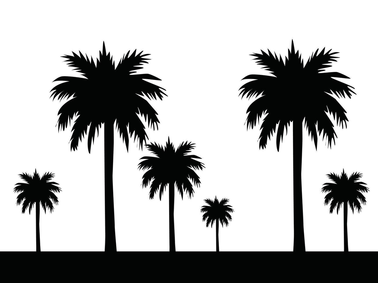 Set of silhouettes of palm trees. vector