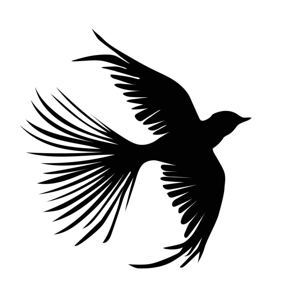 Silhouette of black swallow drawing spreading wings. vector