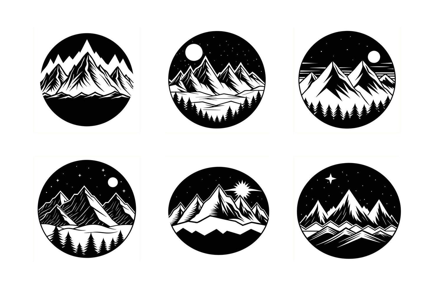 Silhouette of a mountain with full moon set vector